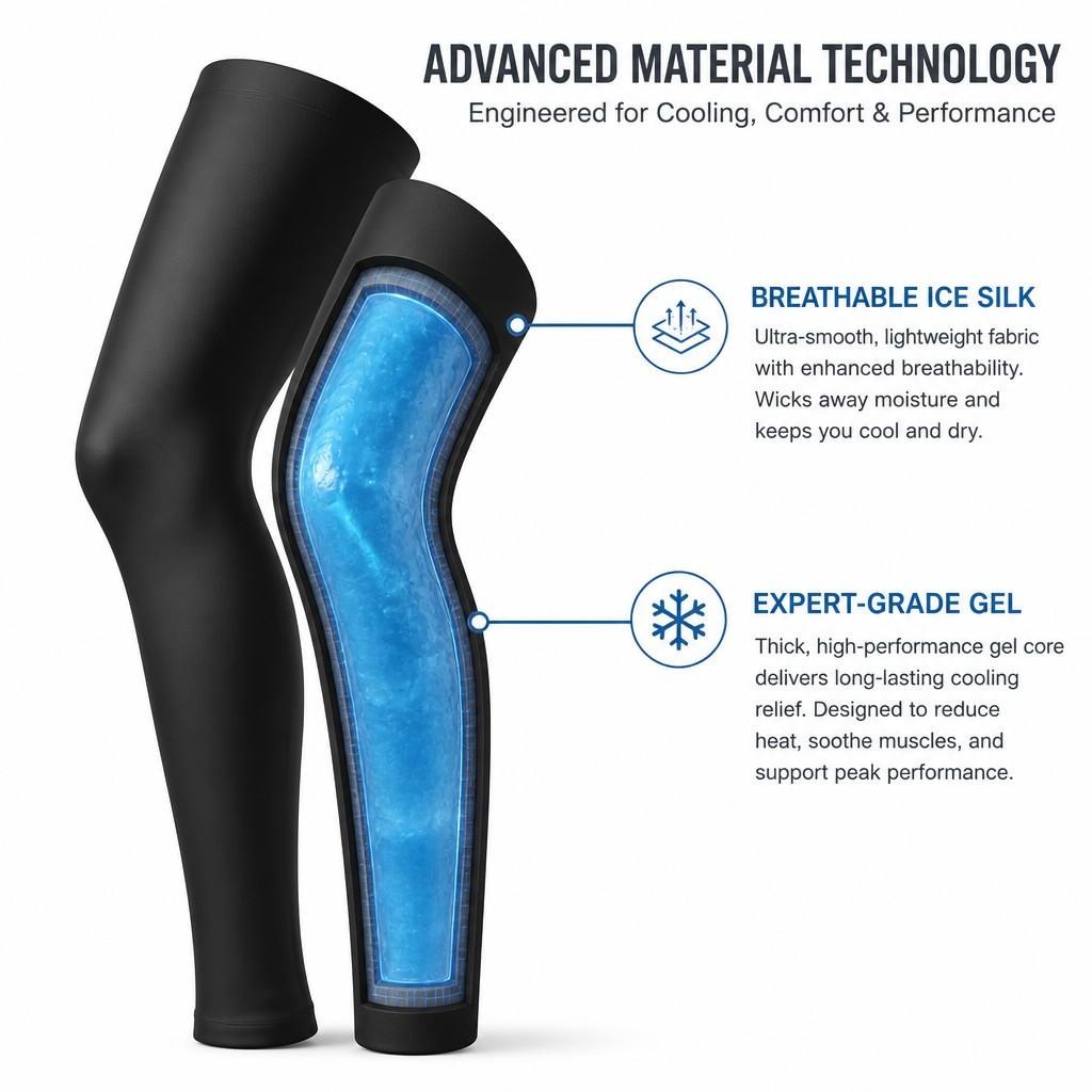 Onda gel cooling sleeve cutaway showing the gel core under a breathable ice-silk cover