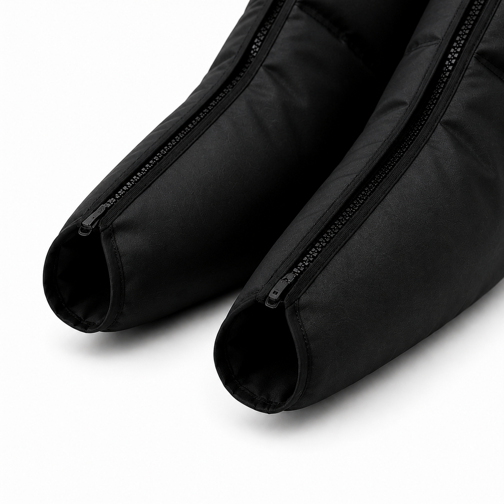 Close-up of Onda recovery boots open-toe design and reinforced zippers